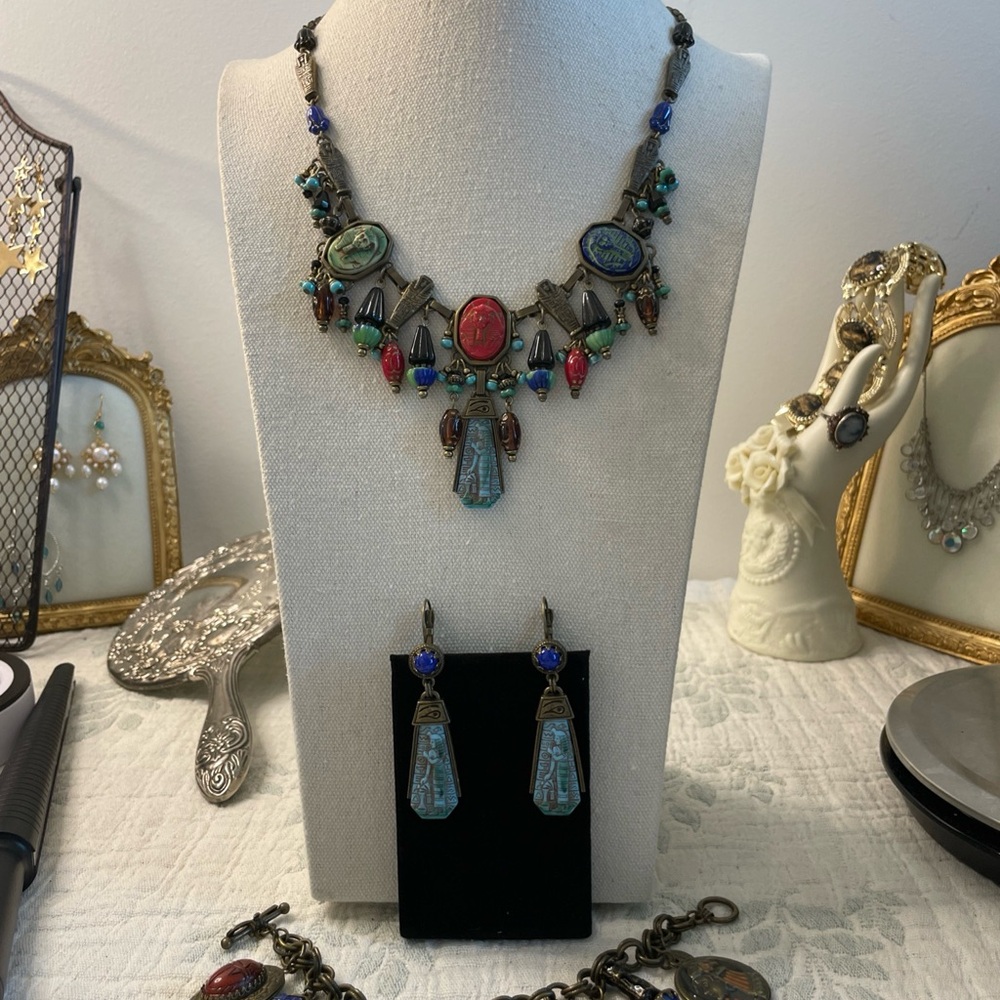 Ultra Rare Sweet Romance Egyptian stones and glass scarab complete set